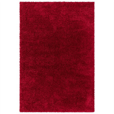 Red Modern Shaggy Easy to Clean Plain Rug for Living Room, Dining Room, Bedroom - 200cm X 290cm