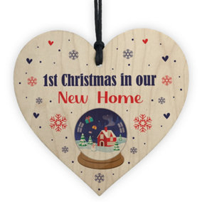 Red Ocean 1st First Christmas In New Home Wood Heart Housewarming Present Hanging Christmas Bauble Gift