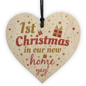 Red Ocean 1st First Christmas New Home Plaque Wooden Hanging Heart Tree Decoration Xmas House Warming Friendship Gift