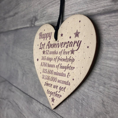 Red Ocean 1st Wedding Anniversary Gift Wooden Hanging Heart