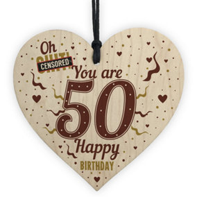 Red Ocean 50th Birthday Gifts For Women 50th Birthday Gifts For Men Wooden Heart Keepsake Plaque Funny Birthday Card