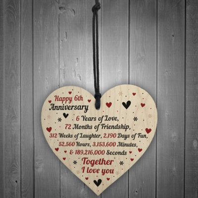 Red Ocean 6th Wedding Anniversary Gift For Him Her Wood Heart