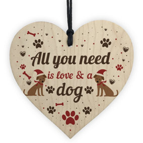 Red Ocean All You Need Is Love And A Dog Gift Xmas Hanging Heart Decoration Dog Lover Gift