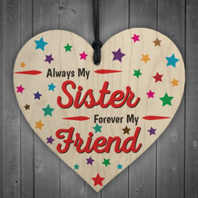 Red Ocean Always My Sister Forever My Friend Wooden Hanging Heart Gift