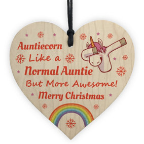 Red Ocean Auntie Unicorn Gifts Wooden Heart Christmas Decoration Gift For Aunt Auntie