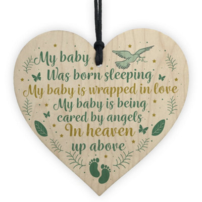 Red Ocean Baby Memorial Plaque Wooden Heart Sign Miscarriage Baby