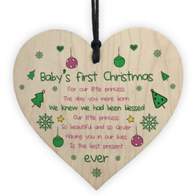 Red Ocean Baby's First Christmas Wooden Heart Bauble Tree Decoration Gift For Daughter Baby Child