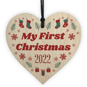 Red Ocean Baby Son Daughter's First Christmas 2022 Wooden Bauble Tree Decoration Gifts For Child