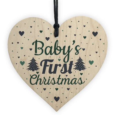 Red Ocean Babys My First Christmas Tree Bauble Decoration Wooden Heart 1st Xmas Gift Present