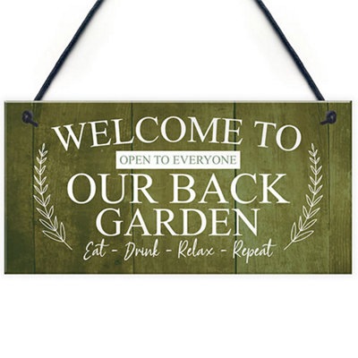 Red Ocean BACK GARDEN Sign Hanging Wall Shed Plaque Rustic Friendship ...
