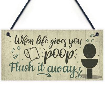 Red Ocean Bathroom Sign Shabby Chic Funny Poop Toilet Loo Door Sign