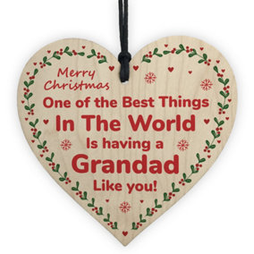 Red Ocean Best Grandad Christmas Gifts For Him Novelty Wood Heart Bauble Tree Decorations Gifts For Men Him Grandfather