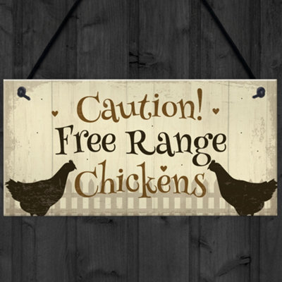 Red Ocean Caution Free Range Chickens Garden Signs Funny Novelty ...