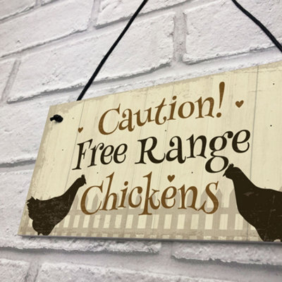 Red Ocean Caution Free Range Chickens Garden Signs Funny Novelty ...