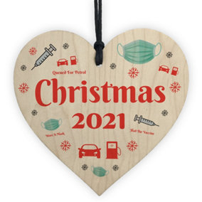 Red Ocean Christmas 2021 Bauble Tree Decoration Wooden Heart Xmas Tree Hanging Bauble