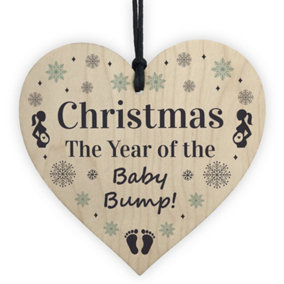 Red Ocean Christmas Baby Bump Gifts Wood Heart Bauble Mum Dad To Be Newborn Bauble Gifts