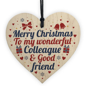 Red Ocean Christmas Colleague Friendship Gifts Secret Santa Handmade Wooden Heart Sign Tree Decoration