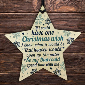 Red Ocean Christmas Memorial Plaques For DAD Father Handmade Hanging Wooden Star Bauble Tree Decoration