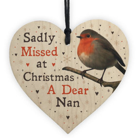 Red Ocean Christmas Robin Memorial Wood Heart Nan Memorial Gift Tree Decoration In Memory Plaque