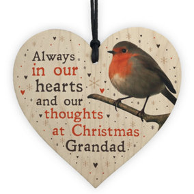 Red Ocean Christmas Robin Memorial Wood Heart Tree Hanging Decoration Grandad Memorial Gift In Memory Plaque