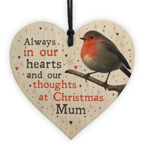 Red Ocean Christmas Robin Memorial Wood Heart Tree Hanging Decoration Mum Memorial Gift In Memory Plaque