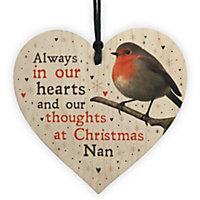 Red Ocean Christmas Robin Memorial Wood Heart Tree Hanging Decoration Nan Memorial Gift In Memory Plaque