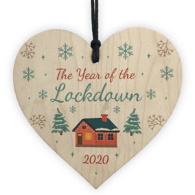 Red Ocean Christmas Year Of The Lockdown Wood Heart Tree Decoration Hanging Bauble Gifts