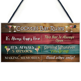 Red Ocean Cocktail Bar Rules Novelty Sign For Home Bar - Hanging Garden Cocktail Bar Accessories - Funny Cocktail Signs