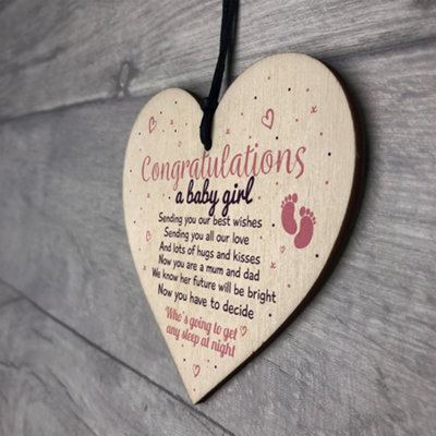 Red Ocean Congratulations Mummy Daddy Wooden Heart Grandparents