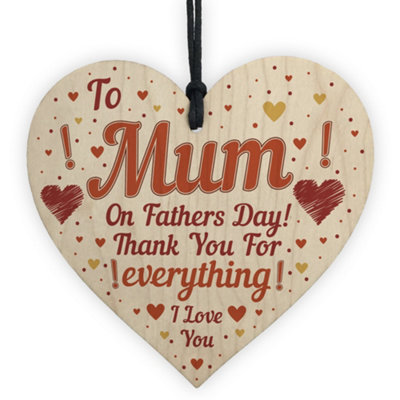 Red Ocean Fathers Day Card For Mum Novelty Wooden Heart Gift For Mum ...
