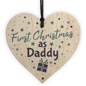 Red Ocean First 1st Christmas As Daddy Tree Decoration Bauble Handmade Wooden Heart Gift For DAD Keepsake
