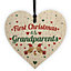 Red Ocean First 1st Christmas As Grandparents Tree Decoration Bauble Handmade Wooden Heart Gift For NAN Grandad Keepsake