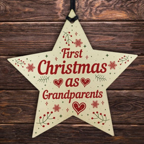 Red Ocean First 1st Christmas As Grandparents Tree Decoration Bauble Wooden Star Gift NAN