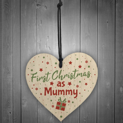 Red Ocean First 1st Christmas As Mummy Tree Decoration Bauble Handmade Wooden Heart Gift For Mum Keepsake