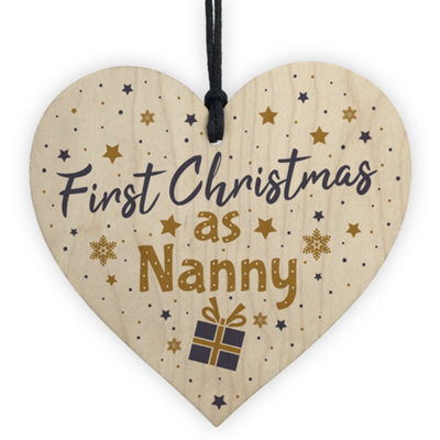 Red Ocean First 1st Christmas As Nanny Tree Decoration Bauble Handmade Wooden Heart Nan Gift Keepsake