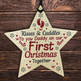 Red Ocean First Christmas As Daddy Handmade Wooden Star Tree Decoration Bauble Daddy Gifts From Bump Newborn From Baby Gifts