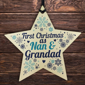 Red Ocean First Christmas As Nan Grandad Wooden Star Christmas Tree Bauble Decoration New Baby Grandparent Gifts