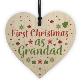 Red Ocean First Christmas Grandad Newborn Baby Gifts Handmade Wooden Hanging Heart Tree Bauble Xmas Decoration