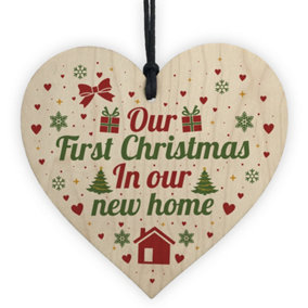 Red Ocean First Christmas New Home Wooden Hanging Heart Sign Tree Decoration Bauble Friendship Home Decor Gift
