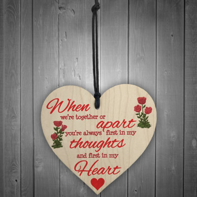 Red Ocean First In My Thoughts First In My Heart Wooden Hanging Heart