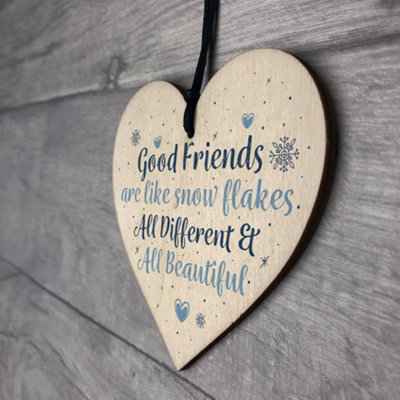 Red Ocean Friendship Gift Friends Are Like Snowflakes Wooden Heart Chic ...
