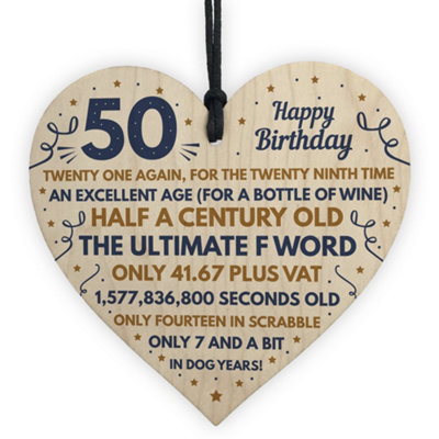 Red Ocean Funny 50th Birthday Presents For Men Women Wooden Heart