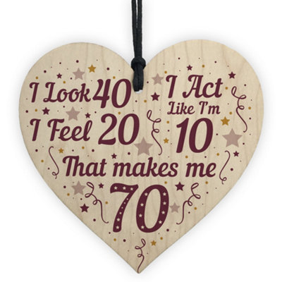 Red Ocean Funny 70th Birthday Wood Heart Sign Gifts For Men Women
