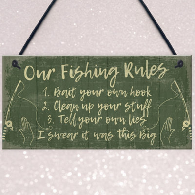 Red Ocean Funny Fishing Gift Fishing Rules Sign Garden Shed Man