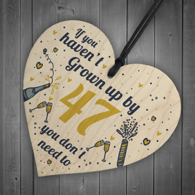 Red Ocean Funny Happy Birthday 47 Wood Heart Man Wife Grandma Grandad ...
