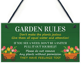 Red Ocean Garden Rules Funny Sign - Outdoor Decor For Your Garden, Garden Shed or Summer House  Funny Garden Signs