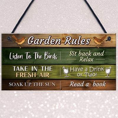 Red Ocean Garden Rules Novelty Sign Hanging Wall Fence Garden Signs and ...