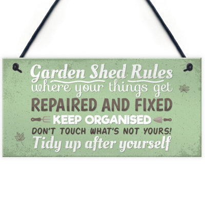 Red Ocean Garden Shed Rules Novelty Hanging Plaque Garden SummerHouse ...