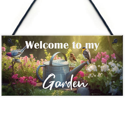 Red Ocean Garden Welcome Signs - Hanging Garden Shed Wall Fence Signs ...