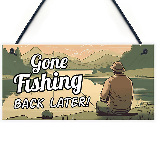 Red Ocean Gone Fishing Hanging Plaque Novelty Fishing Gifts For Men